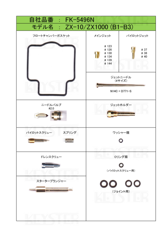 燃調キット ZX-10/ZX1000 (B1-B3)用キャブレター オーバーホール