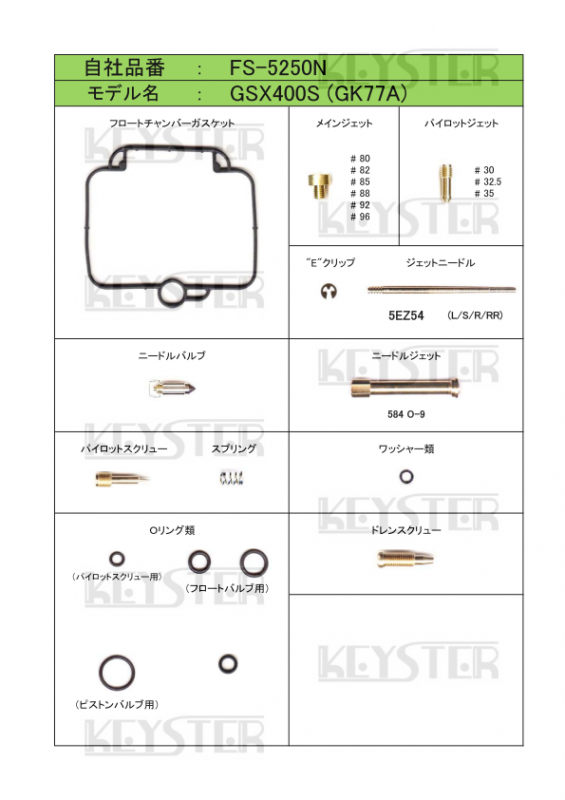 GK72A　GSX400FS　修理　メンテ　リペア　キャブレター　燃調キット