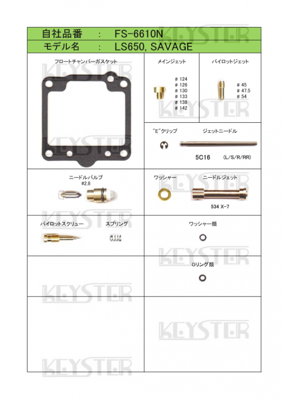 燃調キット LS650サベージ用キャブレター オーバーホール 燃調キット LS650サベージ用キャブレター オーバーホール