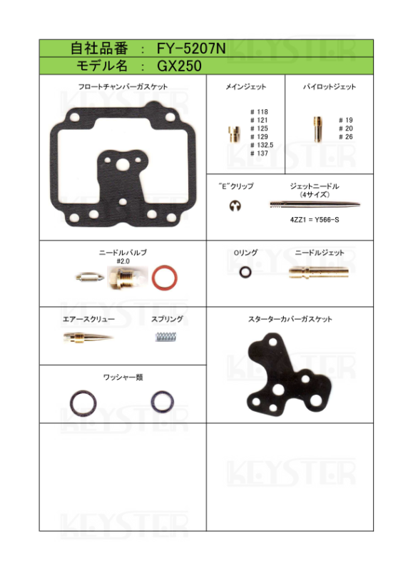 燃調キット GX250用キャブレター オーバーホール&セッティング 燃調キット GX250用キャブレター オーバーホール&セッティング
