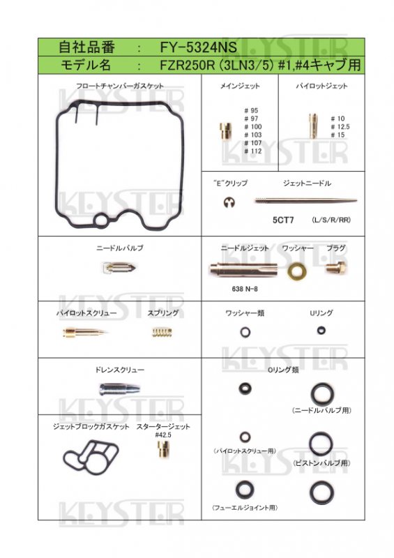 燃調キット FZR250R (3LN3/5), アウトサイドキャブ#1#4用キャブレター