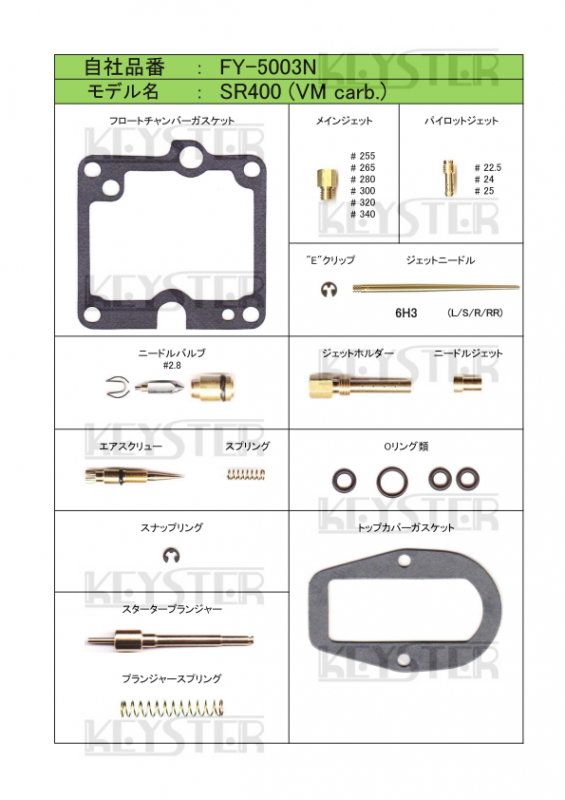 燃調キット SR400 (VMキャブレター)用キャブレター オーバーホール 