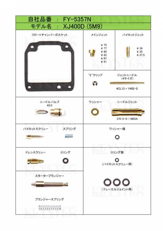 燃調キット XJ400D (5M9)用キャブレター オーバーホール