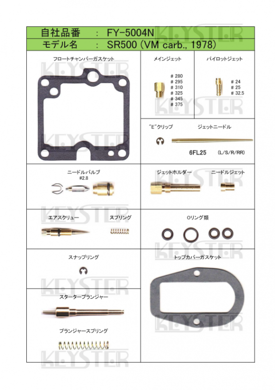 燃調キット SR500 (VMキャブレター/車両型式2J3)用キャブレター 燃調キット SR500 (VMキャブレター/車両型式2J3)用キャブレター
