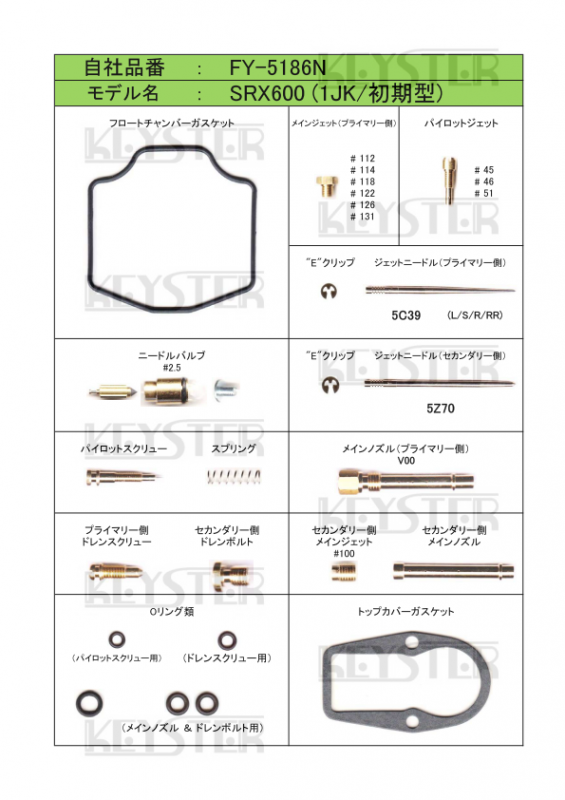 燃調キット SRX600 (1JK)用キャブレター オーバーホール 燃調キット SRX600 (1JK)用キャブレター オーバーホール