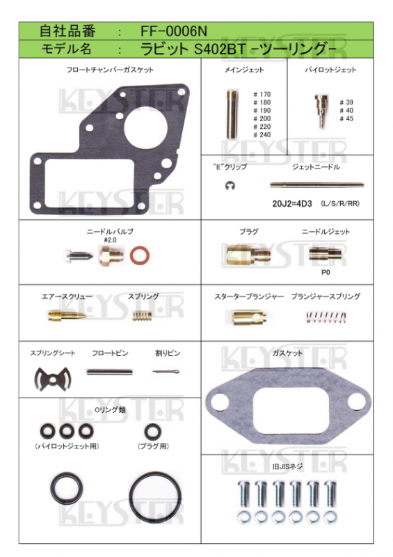 燃調キットプラス ラビットS402BTツーリング用キャブレター 燃調キットプラス ラビットS402BTツーリング用キャブレター