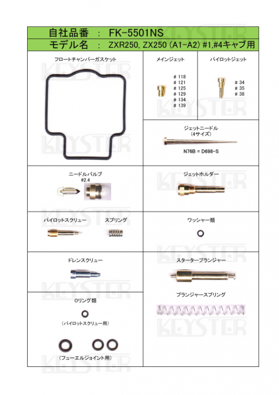 最終値下げ 燃調キット ZXR250/ZX250 アウトサイドキャブ#1#4用 (A1-A2), その他