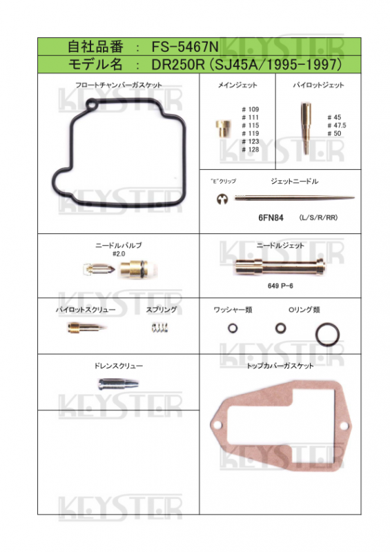 燃調キット DR250R (SJ45A) -S/T/V型- 用キャブレター 燃調キット DR250R (SJ45A) -S/T/V型- 用キャブレター