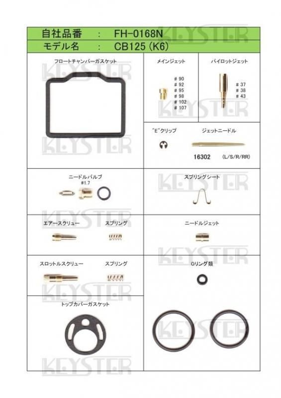 燃調キット CB125 (K6)用キャブレター オーバーホール&セッティングパーツセット - 岸田精密工業株式会社｜キースター｜KEYSTER