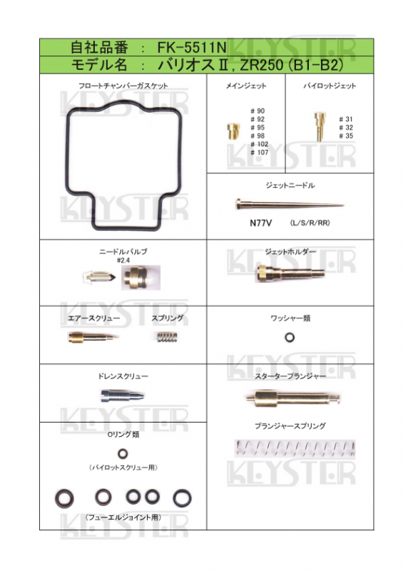 燃調キット バリオスII/ZR250 (B1-B2)用キャブレター オーバーホール