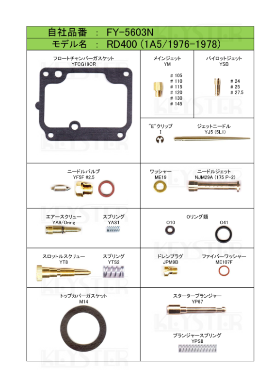 燃調キット RD400 (1A5)用キャブレター オーバーホール 燃調キット RD400 (1A5)用キャブレター オーバーホール