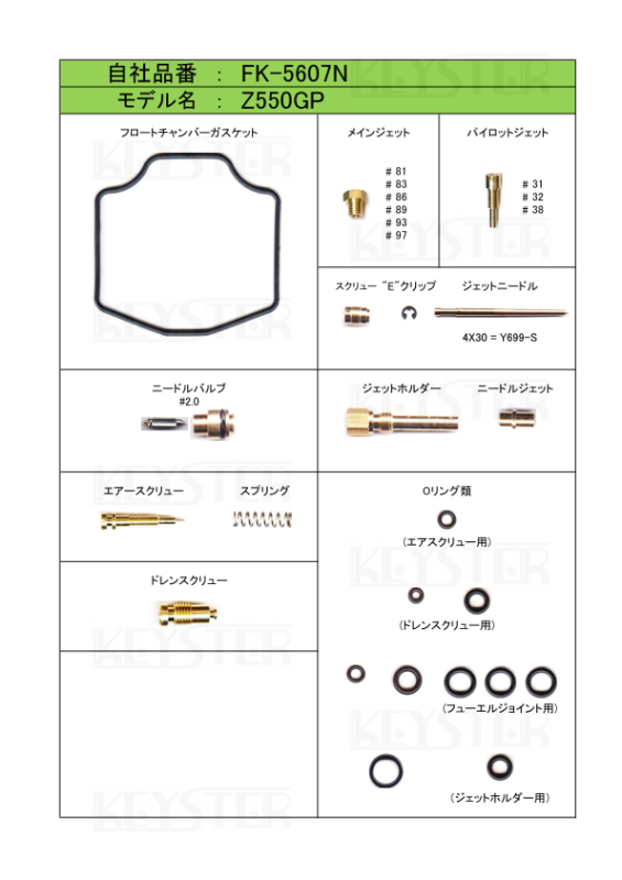 燃調キット　Z550GP用キャブレター オーバーホール&セッティングパーツセット - 岸田精密工業株式会社｜キースター｜KEYSTER