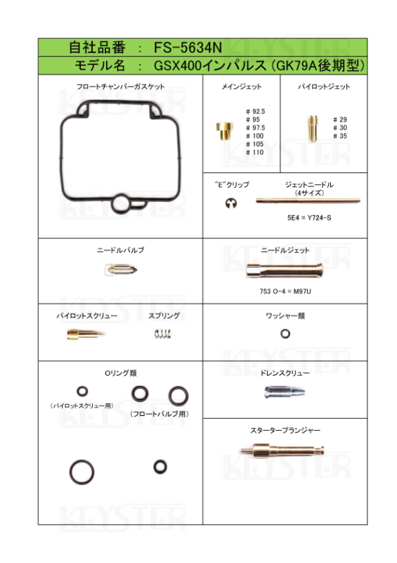 GK79A　インパルス400　リペアキット　キャブ　キャブレター　メインジェット