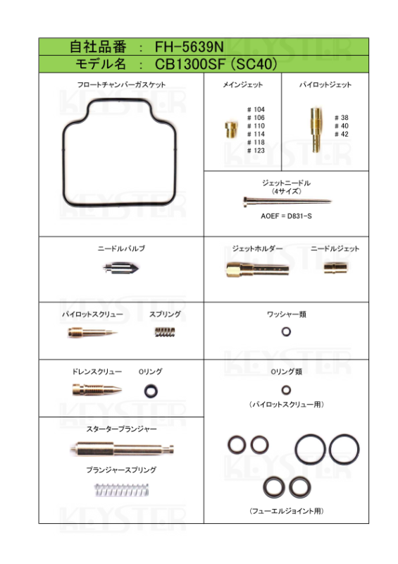 燃調キット CB1300SF (SC40)用キャブレター オーバーホール 燃調キット CB1300SF (SC40)用キャブレター オーバーホール