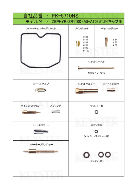 ゼファー1100　リペアキット　キャブレター　オーバーホール　燃調キット　キャブ