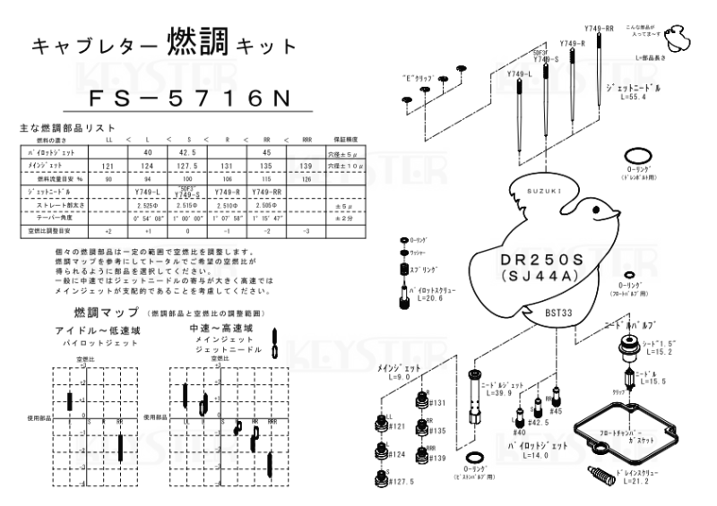 燃調キット DR250S (SJ44A)用キャブレター オーバーホール