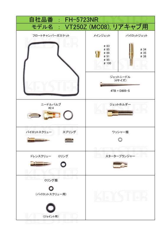 パーツ vt250z 燃調キット VT250Z (MC08), リアキャブ用キャブレター