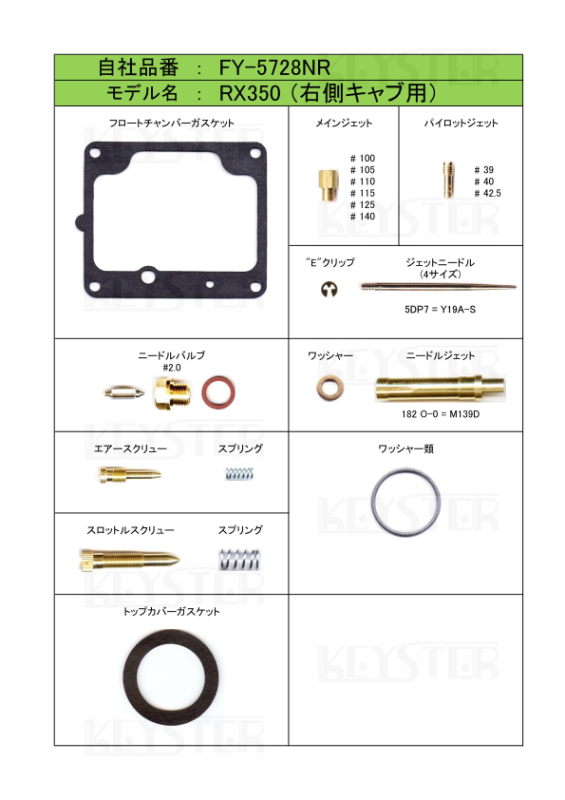 燃調キット RX350, 右側キャブ用キャブレター オーバーホール 燃調キット RX350, 右側キャブ用キャブレター オーバーホール