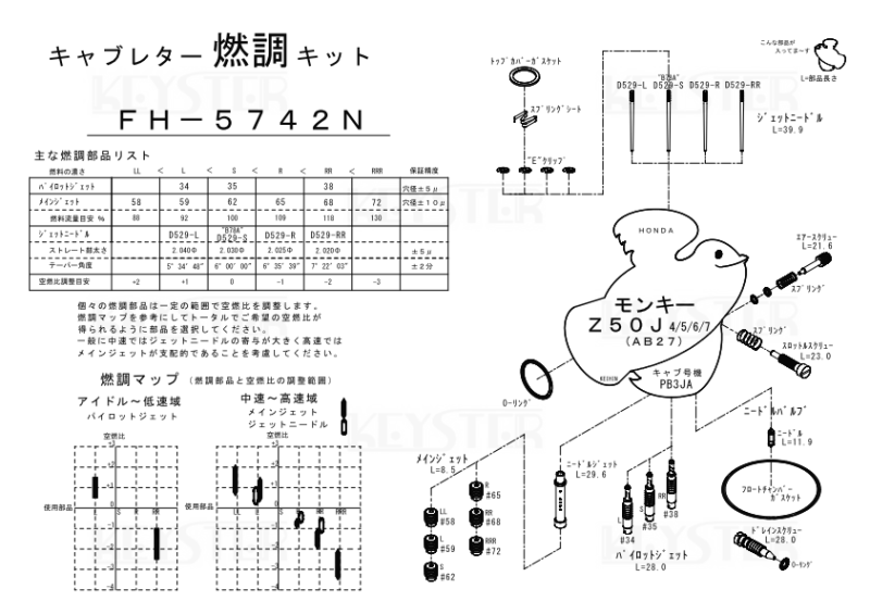 燃調キット Z50J4-7 (AB27)用キャブレター オーバーホール 燃調キット Z50J4-7 (AB27)用キャブレター オーバーホール