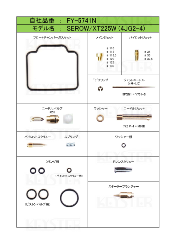燃調キット SEROW/XT225W (4JG2-4)用キャブレター 燃調キット SEROW/XT225W (4JG2-4)用キャブレター