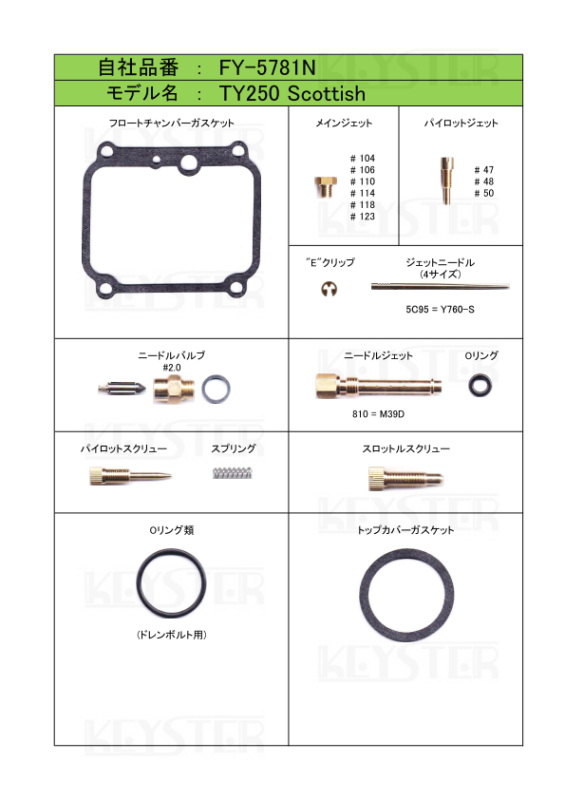 最安 燃調キット TY250 Scottish用キャブレター オーバーホール パーツ