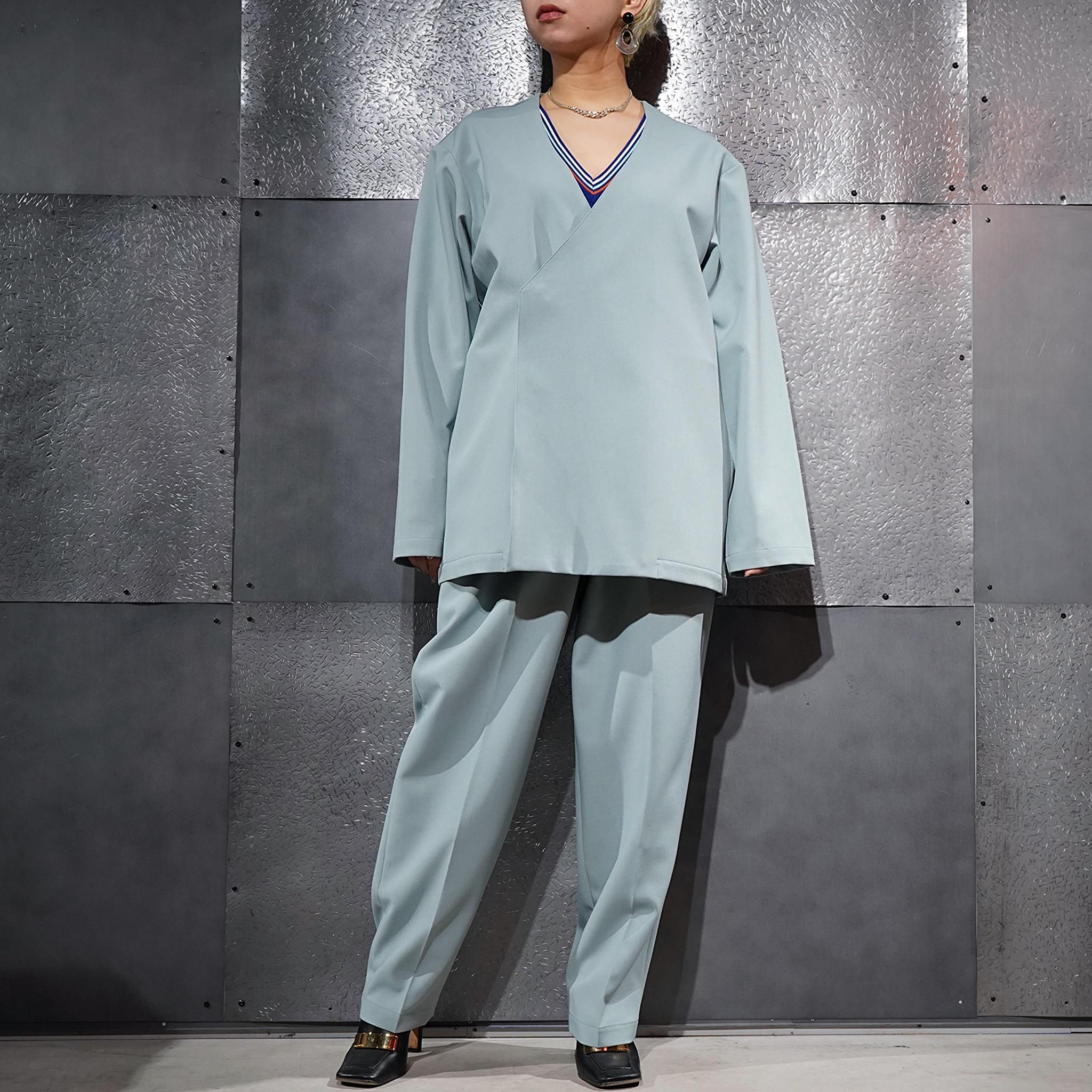 tha High Density Wool Like Tapered Easy Trouser Aqua Amanojak