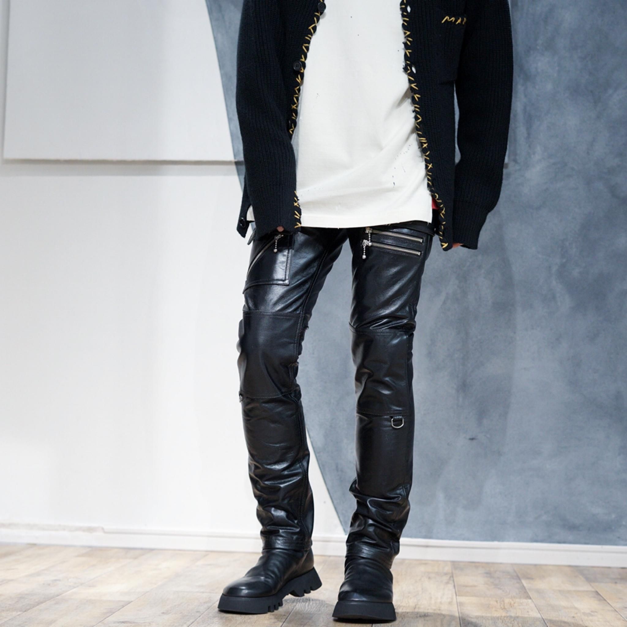 blackmeans(ブラックミーンズ)-Back Zip Cow Leather Tapered Pants 