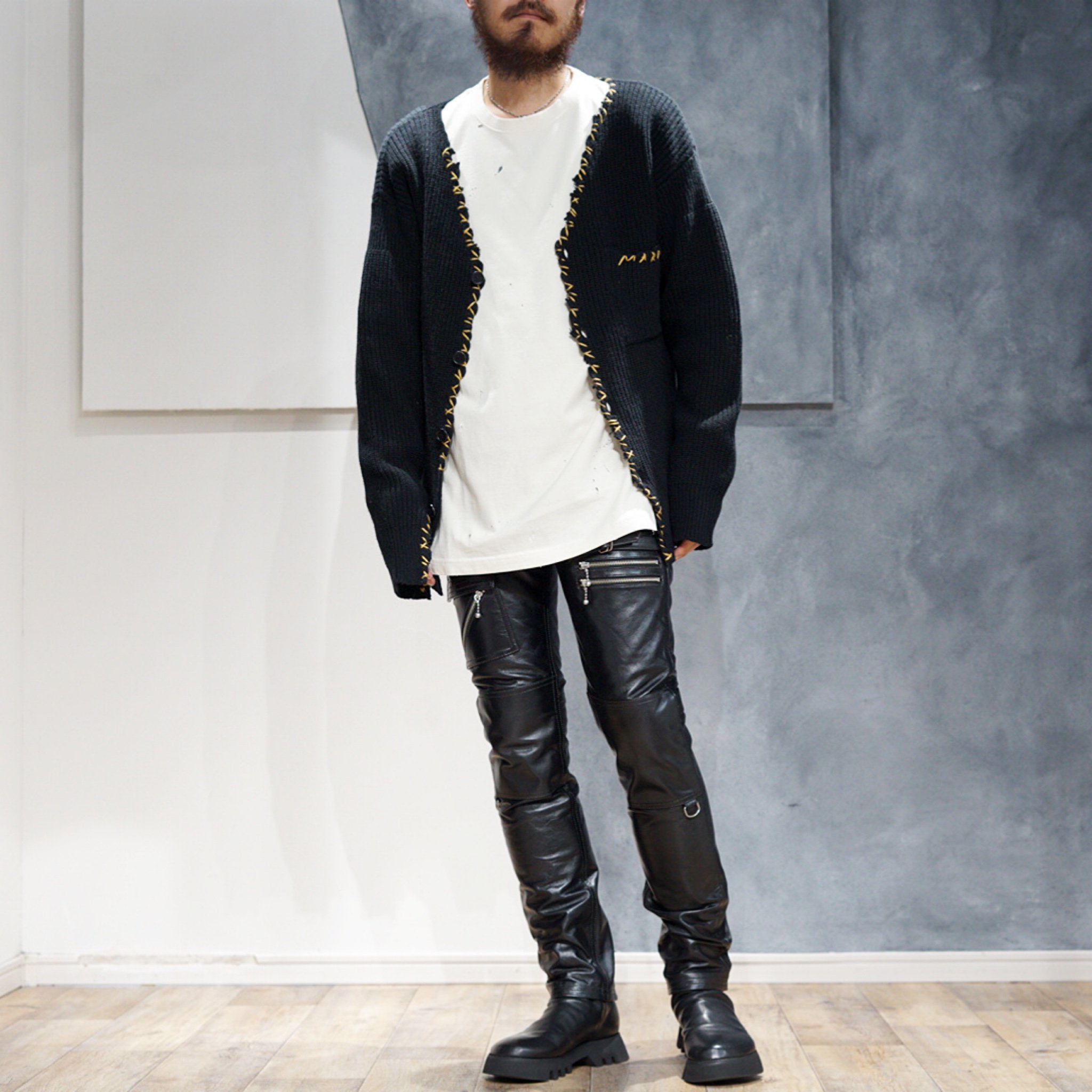 blackmeans(ブラックミーンズ)-Back Zip Cow Leather Tapered Pants ...