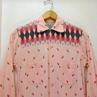 50's MOHAWK Diamond Pattern Printed Flannel Open Collar Shirts size S