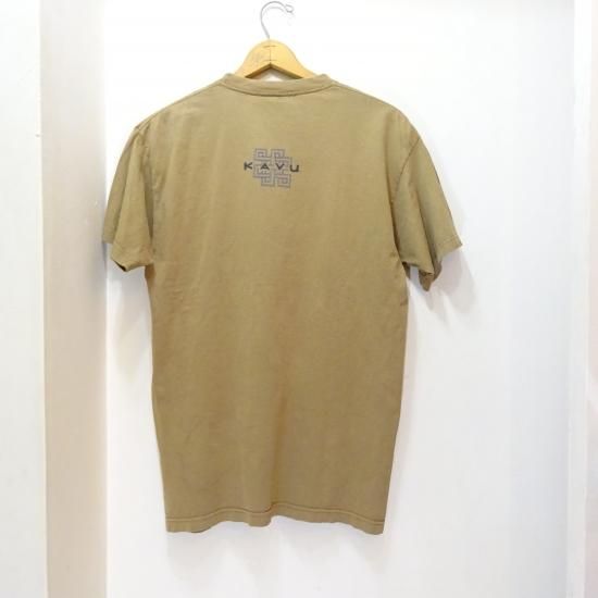 90's USA製 Kavu カブー テンセル オープンカラー シャツ 半袖 (L) 緑系 再生繊維 90年代 アメリカ製 アウトドア 90's USA製 KAVU ハーフボタン プルオーバーシャツ L ベージュ
