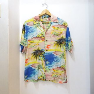 40~50's WAIKIKI SPORTS Rayon Hawaiian Shirts size about M 
