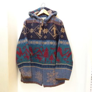00's L.L.Bean Snow World Pattern Wool Hooded Jacket size M