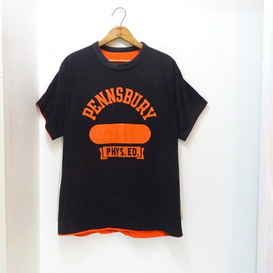 年代製 "オレンジ × ブラック" リバーシブル Tシャツ size about L