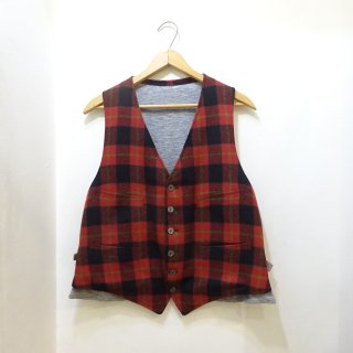 40/50's Check/Wildbirds Wool Vest size about 40