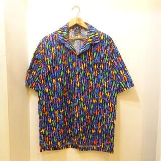80's TOUCAN DANCE Tropical Fish Open Collar Shirts size M