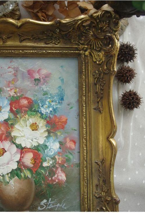 店内全品対象 フランス アンティーク 油絵 絵画 冬の景色 額縁