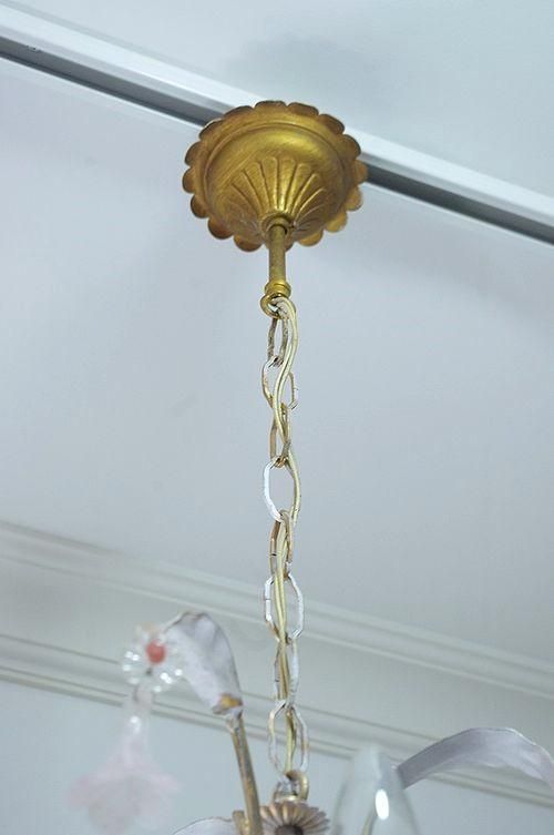 ミニシャンデリア　1920年　フランス　オパールセントアンティーク　【灯具付き】 ミニシャンデリア（花）1920年 フランス アンティーク ランプ