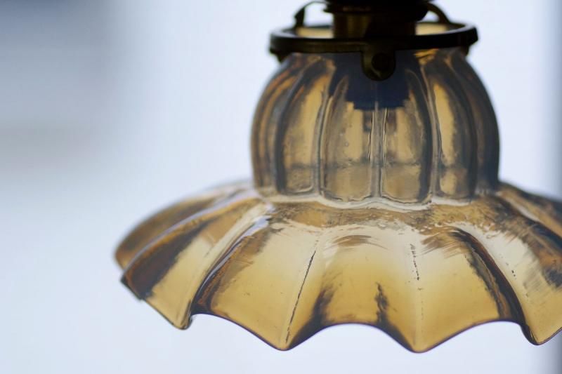 0252フランスアンティークオパールセントガラス フリルランプシェード