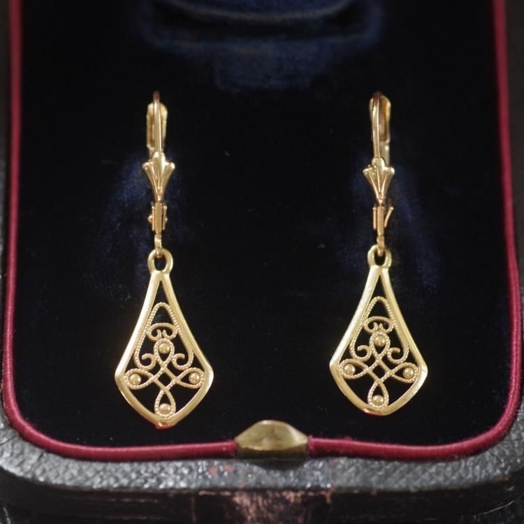 アンティーク　ジュエリー　ピアス　ドルムーズ　18k フィリグリー 0305フランスアンティークK18ゴールドフィリグリーピアスドル