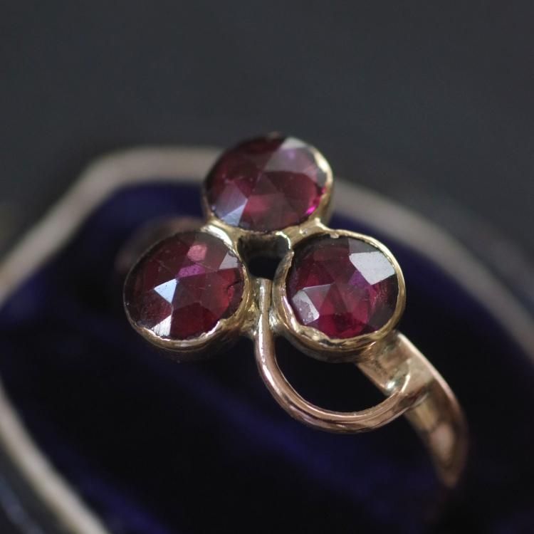 0567レア！フランスアンティークK18ゴールドペルピニャンガーネット