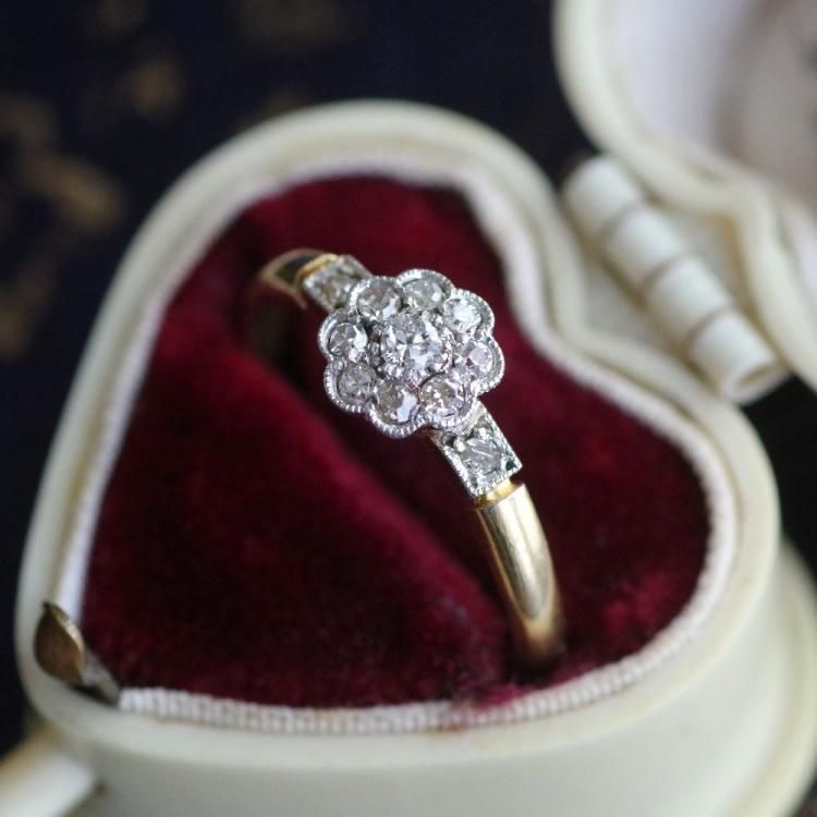 1920-30年代 18K ゴールド プラチナ ダイヤモンド リング（18KYG