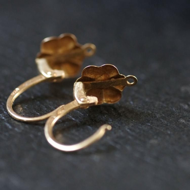 0631フランスアンティークK18ゴールドあこやパールピアスドルムーズ