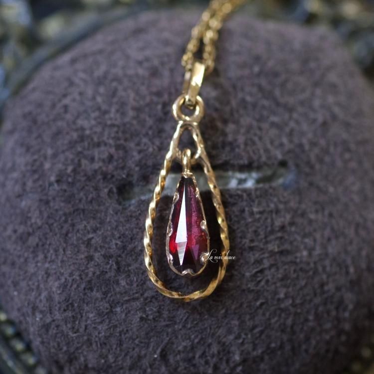 レア！フランスアンティークK18ペルピニャンガーネット揺れるペンダント