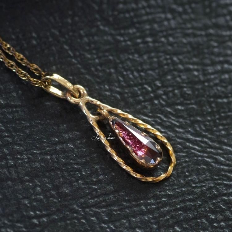 レア！フランスアンティークK18ペルピニャンガーネット揺れるペンダント