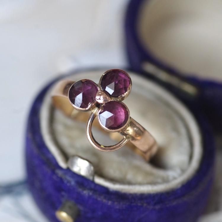 0767レア！フランスアンティークK18ゴールドペルピニャンガーネット