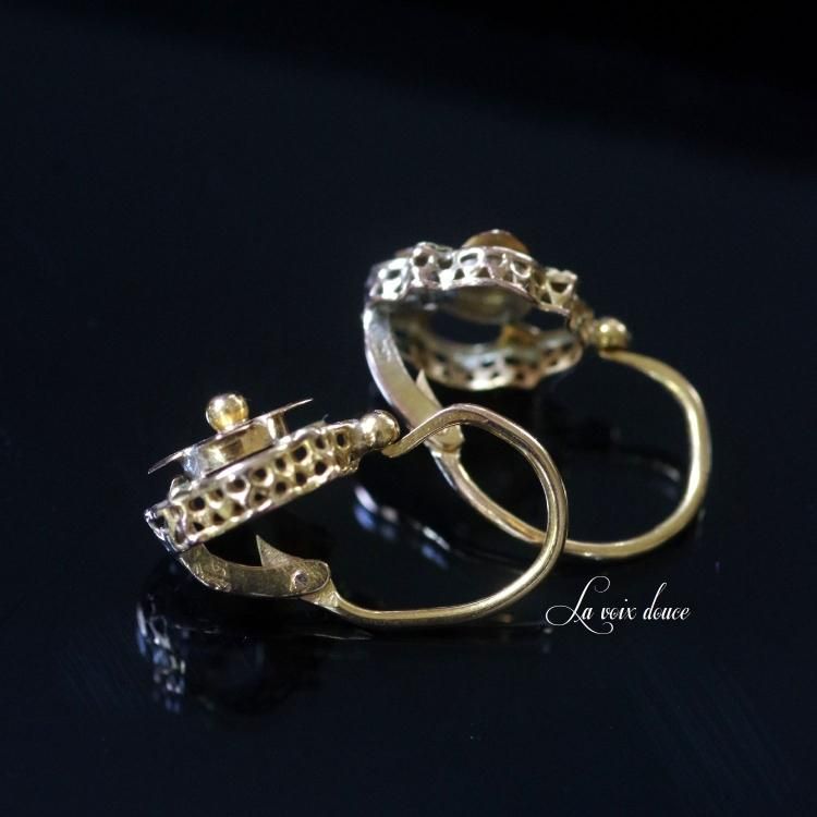 稀有 フランスアンティーク ET刻印 ピアス 15金 蚤の市 アンティークアクセサリー les bijoux - .FR a l'epoque