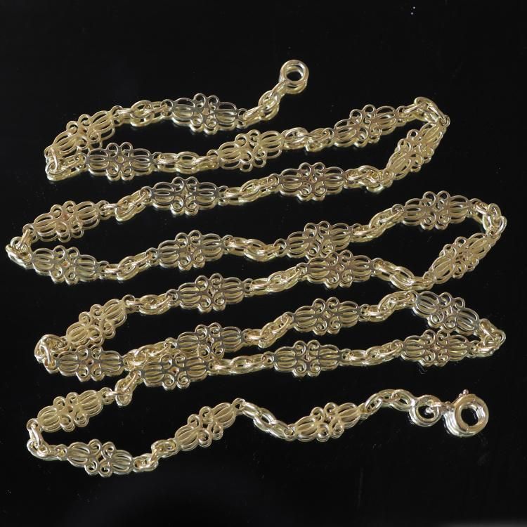 0530フランスアンティークK18ゴールド透かし金細工ネックレス