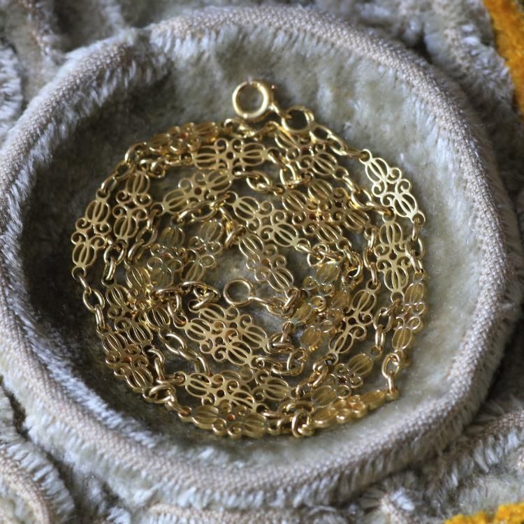 0530フランスアンティークK18ゴールド透かし金細工ネックレス