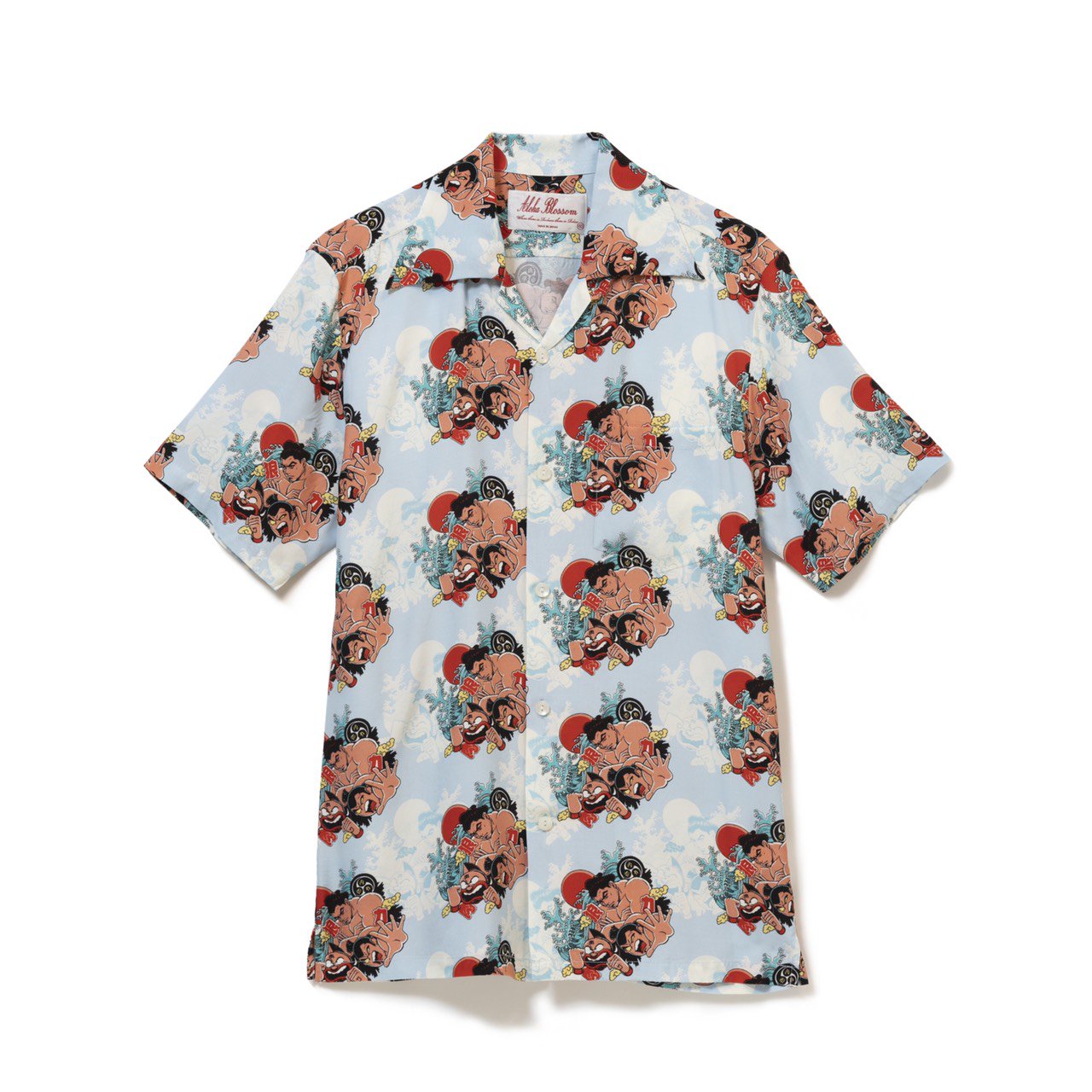 “Aloha Blossom × 千代の富士” キン肉マン コラボレーション 半袖ハワイアンシャツ（SKY BLUE）