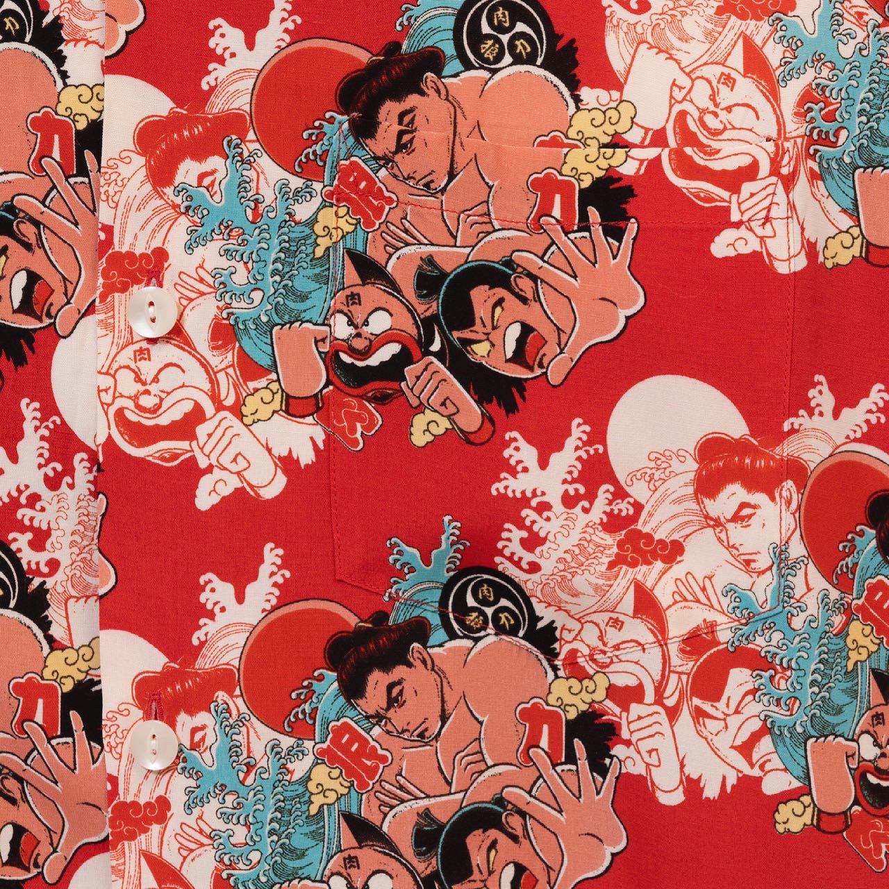“Aloha Blossom × 千代の富士” キン肉マン コラボレーション 長袖ハワイアンシャツ（RED） - 千代の富士オンラインショップ